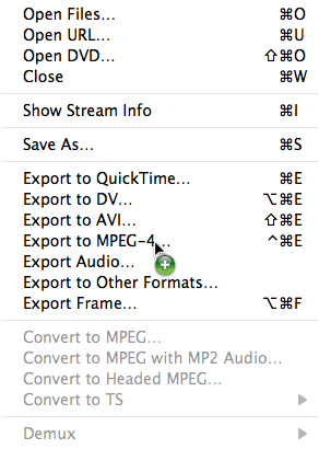 MPEG Streamclip File Menu